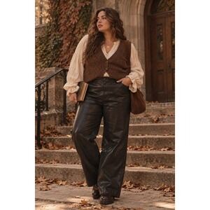 Babaton Bazaar High Rise Wide Leg Faux Leather Pants Black Noir Size 14 NEW